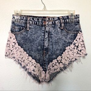 Denim High-Waisted Lace Shorts